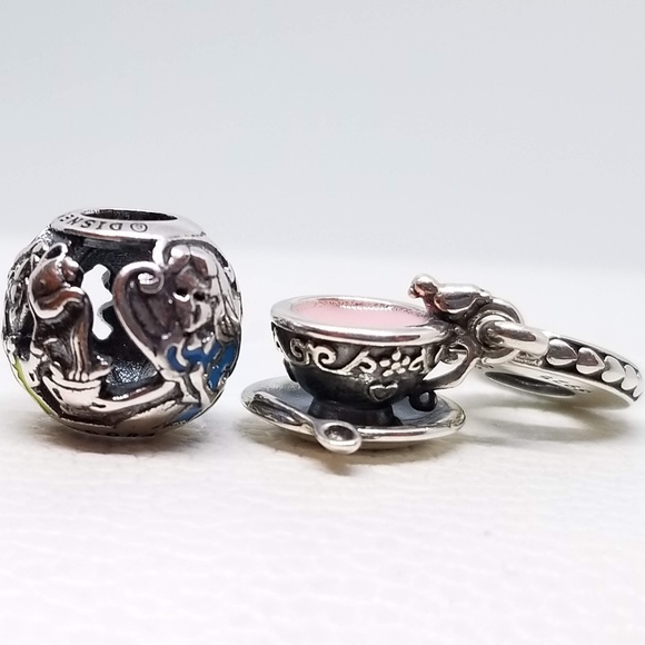 2 set Pandora Disney Alice's Tea Party& Cup dangle 2 set Pandora Disney Alice's Tea Party& Cup dangle